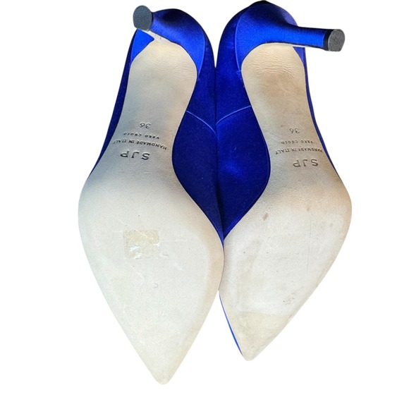 SJP Fawn SA Shoes Womens Size 6 Blue Satin Pointed‎ Toe Stiletto Heels Pumps - Picture 10 of 12